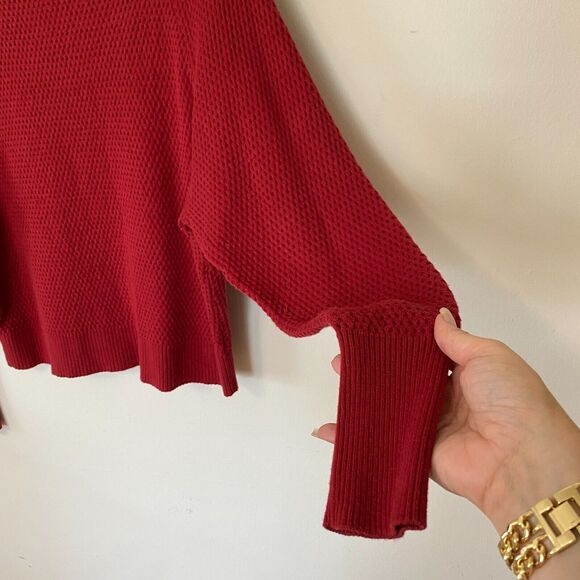 Target Prologue Red Waffle Knit Mock Neck Long Sleeve Sweater S Cotton Wool - Picture 8 of 10